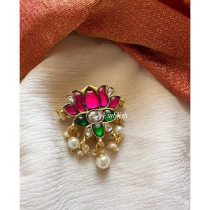 Kundan Jadau  big Lotus Juda Pin Pearl Hair Choti - Pearl Beads