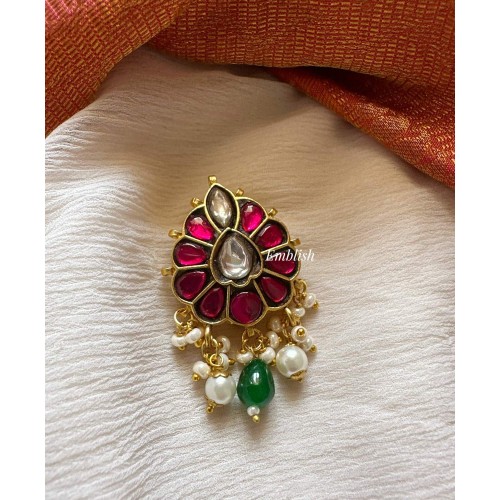 Unique Flower Juda Pin Pearl Hair Choti - Green Beads