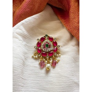 Kundan Jadau Tilak Flower Juda Pin Pearl Hair Choti - Red Bead