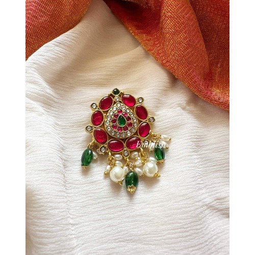 Kundan Jadau Tilak Flower Juda Pin Pearl Hair Choti - Green Bead