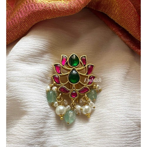 Kundan Jadau Lotus cut Juda Pin Pearl Hair Choti - Pastel beads