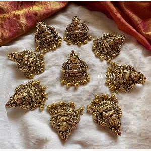 Antique Lakshmi with Double Haathi Peacock Jada Billa - Gold Beads