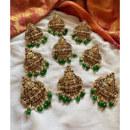 Antique Lakshmi with Double Haathi Peacock Jada Billa - Green Beads