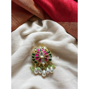 Kundan Jadau Flower Double Peacock Juda Pin Pearl Hair Choti - Pastel Pearl Beads