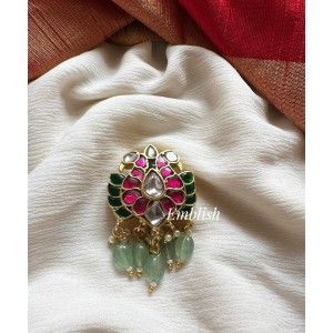 Kundan Jadau Flower Double Peacock Juda Pin Pearl Hair Choti - Pastel Beads