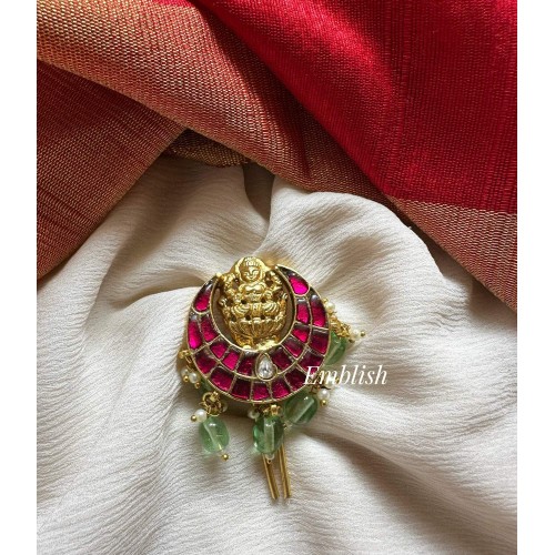 Kundan Jadau Lakshmi Half Moon Juda Pin Pearl Hair Choti -  Pastel Big Beads