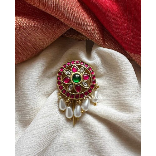 Kundan Jadau Flower cut work Juda Pin Pearl Hair Choti - Pearl Beads