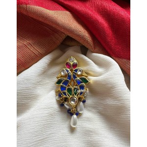 Kundan Jadau Double Peacock Juda Pin Pearl Hair Choti - Blue Beads