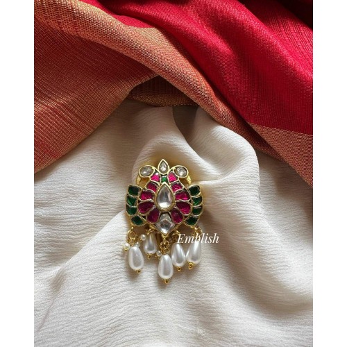 Kundan Jadau Flower Double Peacock Juda Pin Pearl Hair Choti - Pearl