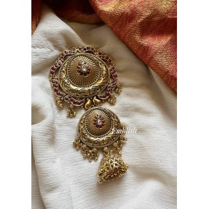 Royal Kemp Flower Peacock Gold drop Choti - Red