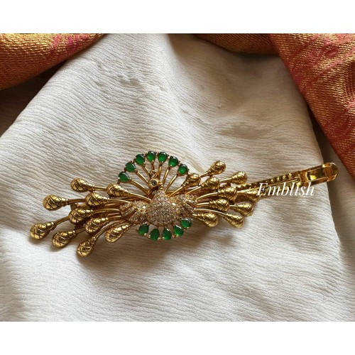 AD Dancing Peacock Hair Clip - Green