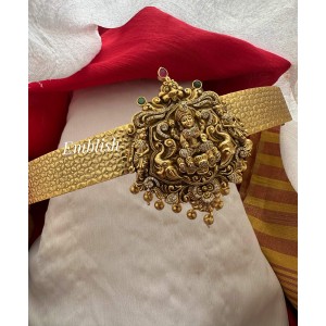 Gold alike Antique AD Lakshmi Pendant Hipbelt - Gold Beads