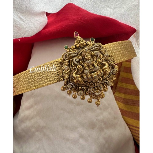 Gold alike Antique AD Lakshmi Pendant Hipbelt - Gold Beads