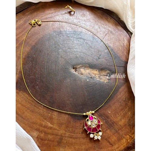 Kundan Jadau Flower Pendant Invisible Chain Neckpiece