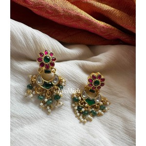 Kundan Jadau Flower Dangler - Green Beads