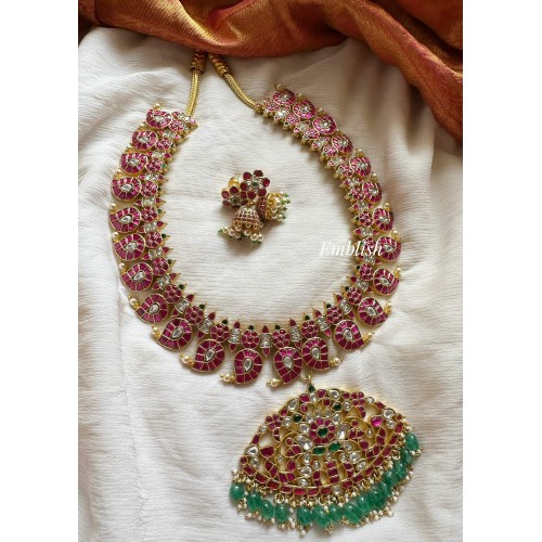 Grand Royal Kundan Jadau Flower Pendant Mango Long Haram 