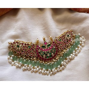 Royal Kundan Jadau Half Moon Flower Peacock Rice Pearl Neckpiece