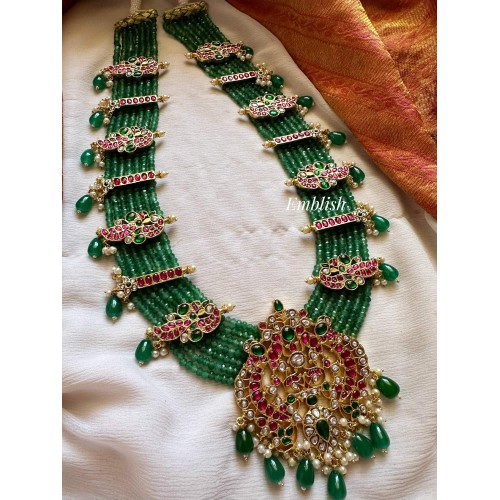 Kundan Jadau Grand Flower with Peacock Pendant Pearl Mala Neckpiece