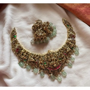 Kundan Jadau Annalakshmi with Peacock Intricate Short Neckpiece - Pastel Beads