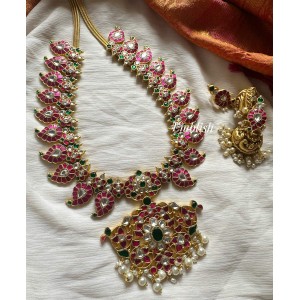 Royal Grand Kundan Jadau Flower Pendant Mango Long Neckpiece