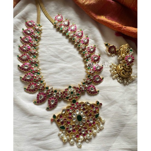 Royal Grand Kundan Jadau Flower Pendant Mango Long Neckpiece