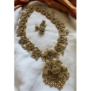 Gold alike Lakshmi with Peacock Ad stones Neckpiece - Long