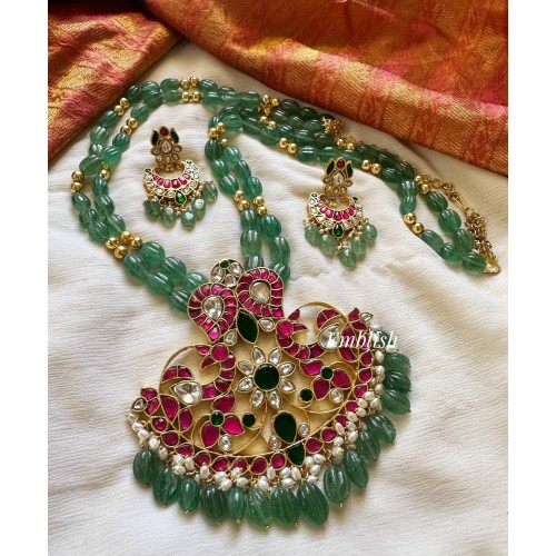 Royal Grand Kundan Jadau Flower with Peacock Mango Mala Neckpiece 