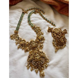 Gold alike Kemp Lakshmi Peacock Flower Long Neckpiece - Gold Beads