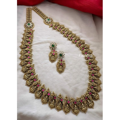 Antique Kundan Jadau Lakshmi Coin with double peacock Neckpiece - Long