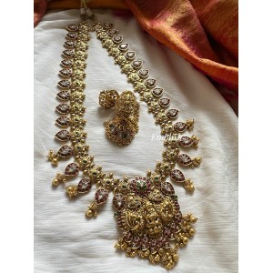 Kemp Lakshmi with Double Peacock Flower Mango Gold Bead Neckpiece - Long