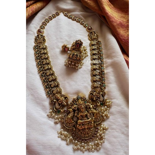 Nakshi AD Lakshmi with Peacock Long Neckpiece - Gold Beads.