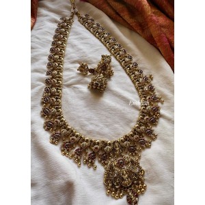 Kemp Lakshmi with Double Peacock Intricate Mango Long Neckpiece - Gold Beads