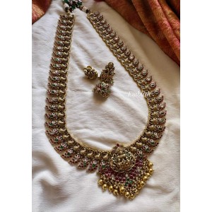 Kemp Lakshmi Mango Peacock Long Neckpiece - Gold Beads