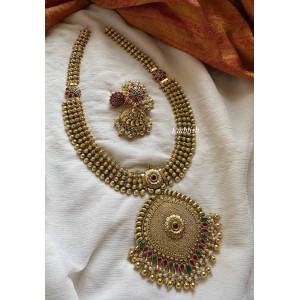 Big Thilak Flower Double Beads Long Neckpiece 