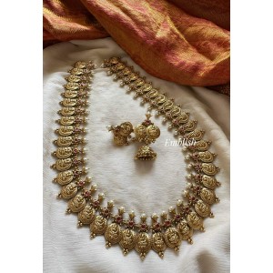 Gold alike Antique Kemp Lakshmi Coin Long Neckpiece