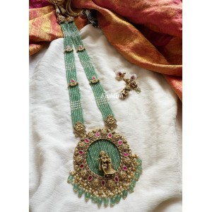 Antique Kundan Jadau Krishna Pendant Green Bead Long Neckpiece