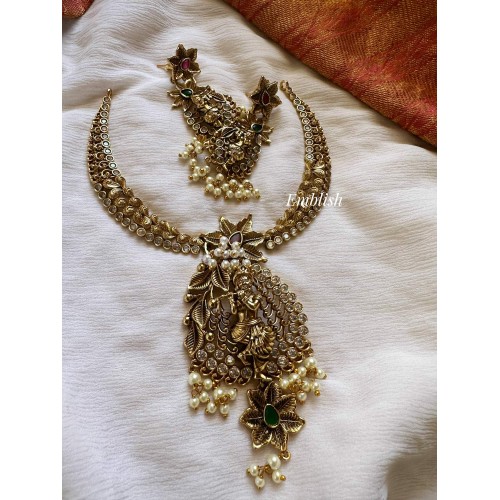 Gold Replica Krishna with Flute Pendant Designer Neckpiece