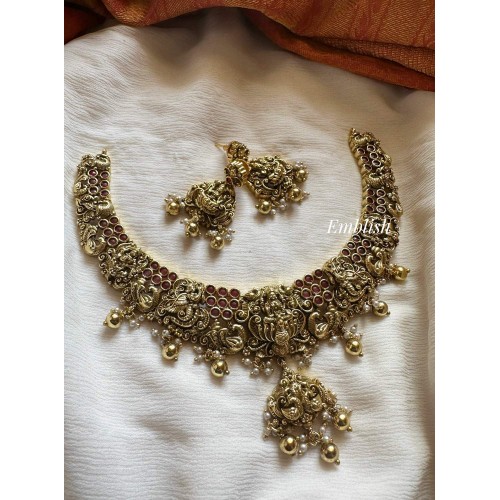 Antique Kemp Lakshmi Short Neckpiece - Gold Beads