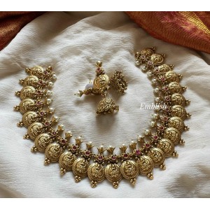 Gold alike Antique Kemp Lakshmi Coin Short Neckpiece