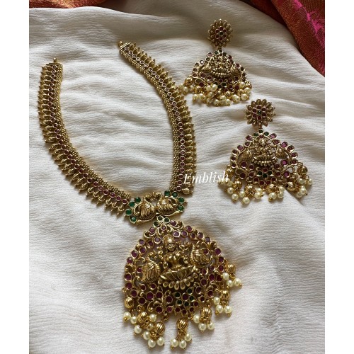 Gold alike Lakshmi with Double Peacock Short Neckpiece