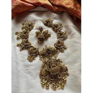 Gold alike Lakshmi with Peacock Ad stones Neckpiece  - Short