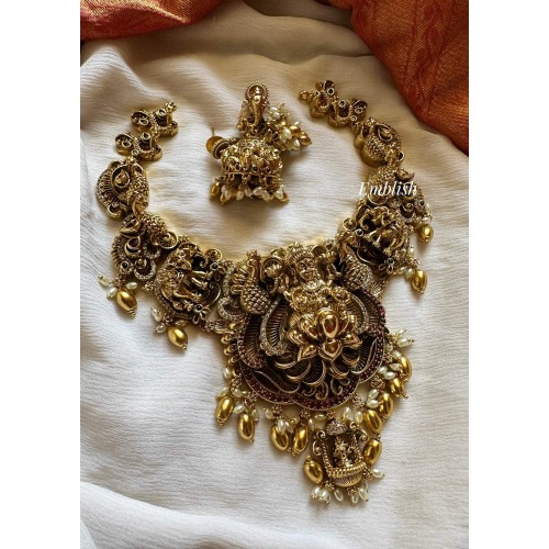 Grand Antique Lakshmi with 3D Peacock Haathi Short Neckpiece