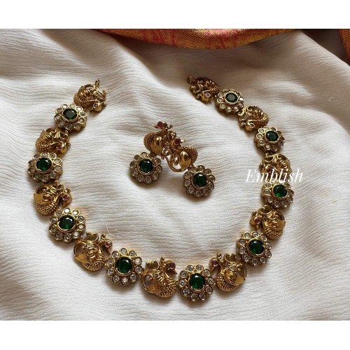 Fancy AD Flower Annam Neckpiece - Green