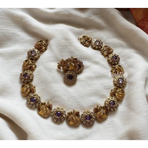 Fancy AD Flower Annam Neckpiece - Purple