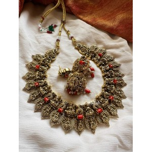 Gold alike Antique Lakshmi Coin Peacock Coral Short Neckpiece