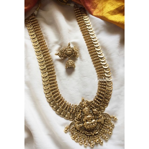 Antique Lakshmi with double haathi Lakshmi coin Long Neckpiece