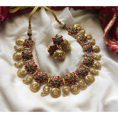 Kemp flower Lakshmi Coin mango neckpiece