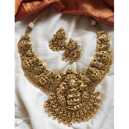 Gold alike Lakshmi with Double Peacock Short Neckpiece