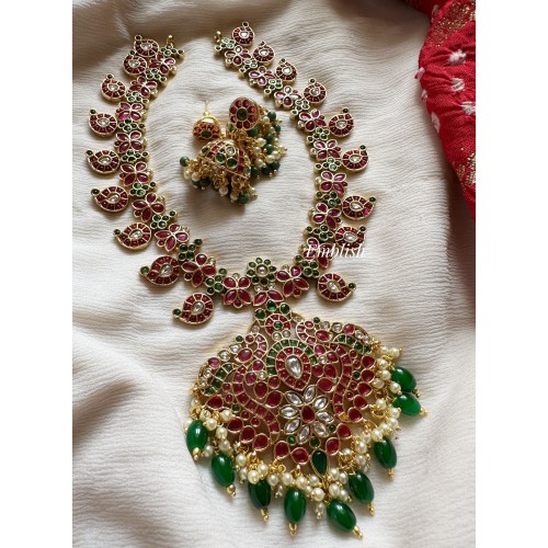 Kemp Flower with Double peacock Mango Neckpiece - Short