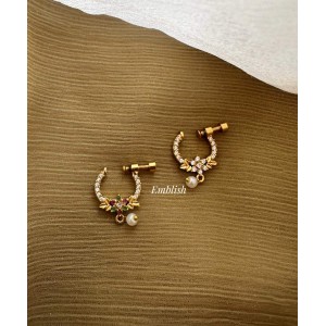 AD Flower Leaf Pearl Drop Nose Ring